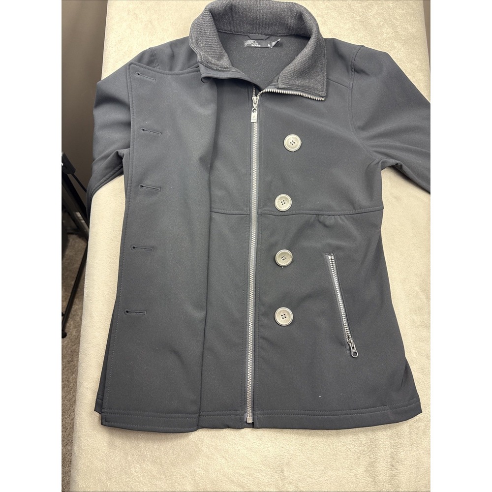 Prana Womens Medium Button Front Water Resistant Soft Shell Jacket Black EUC - Picture 11 of 16